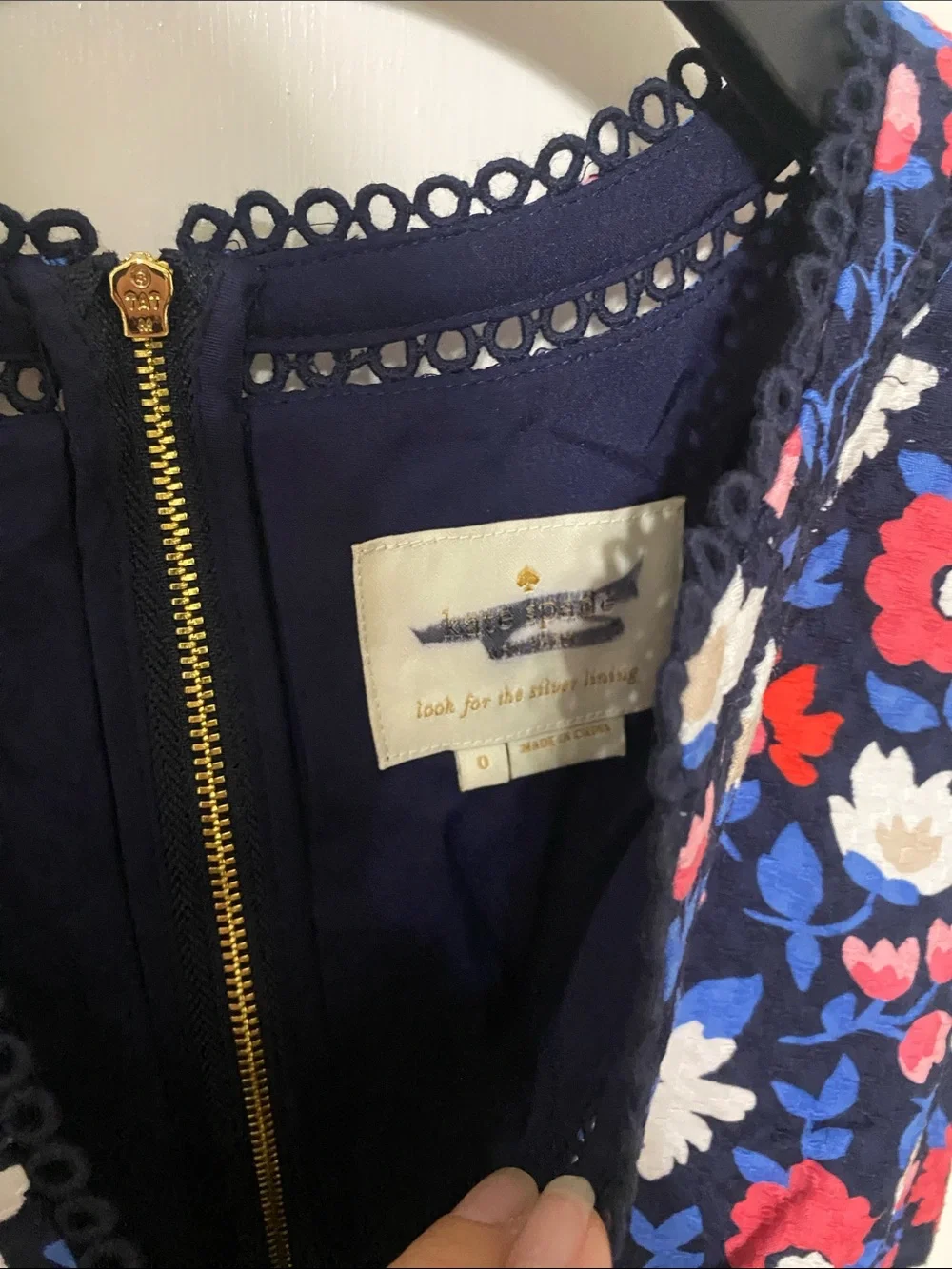 kate spade Navy Floral V-Neck Mini Dress with Red & White Blooms